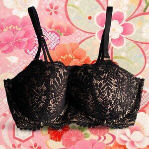 Aerie Black Lace Underwired Bra 40DD Floral Lace Push Up Adjustable Straps